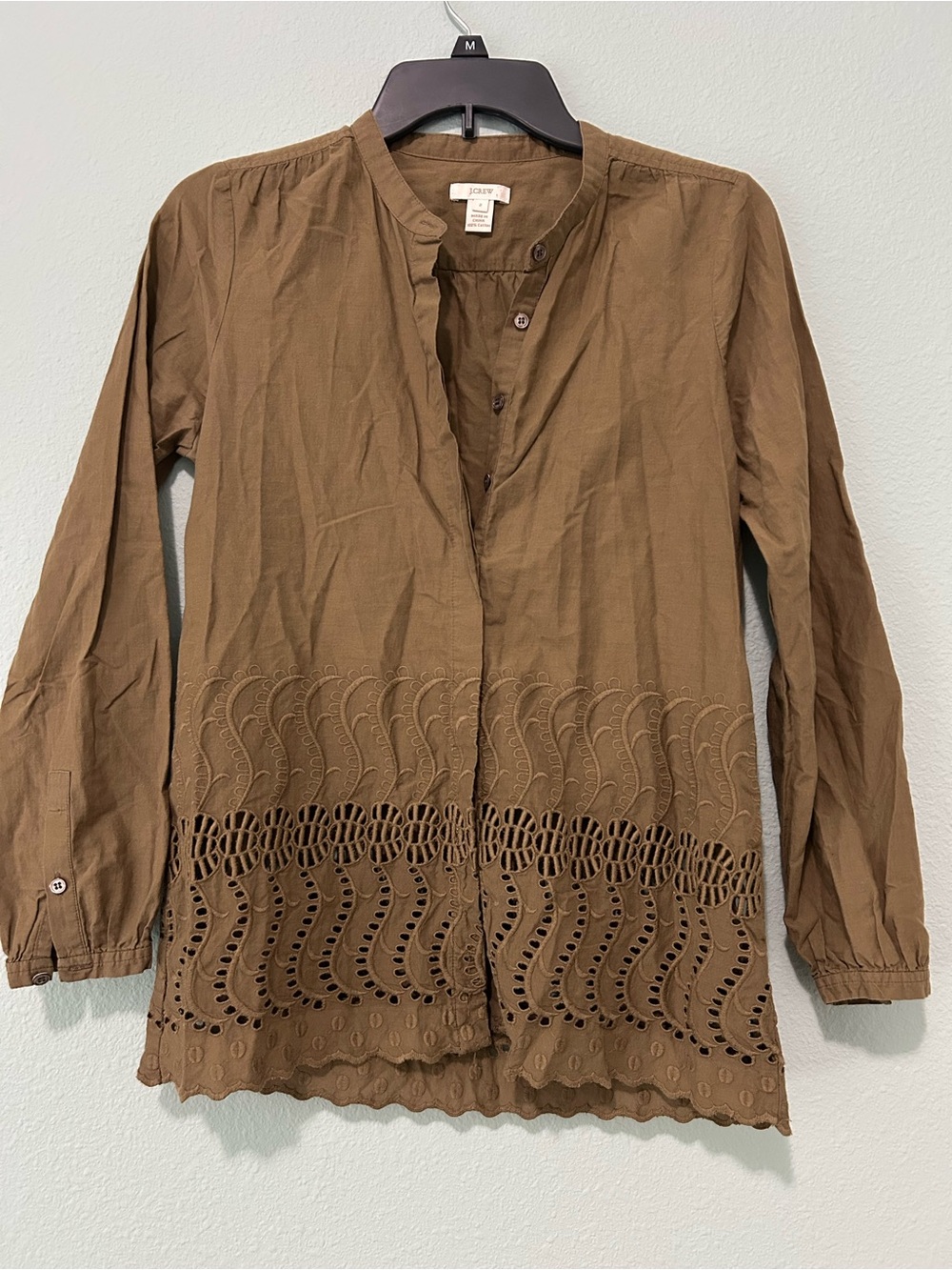 J. Crew Brown Eyelet Hem Button-Down Shirt - Picture 1 of 7